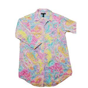 Lauren Ralph Lauren Women's L Pastel Paisley Button-Up Collared Lightweight LS
